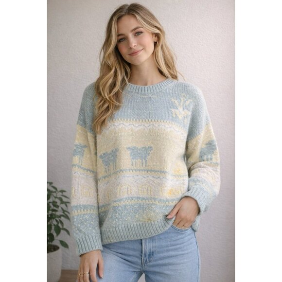 Jess Paris Sweaters - Vintage Jess Paris Cotton Sweater Sheep Cottage Core Pastel Knit Size M Peru